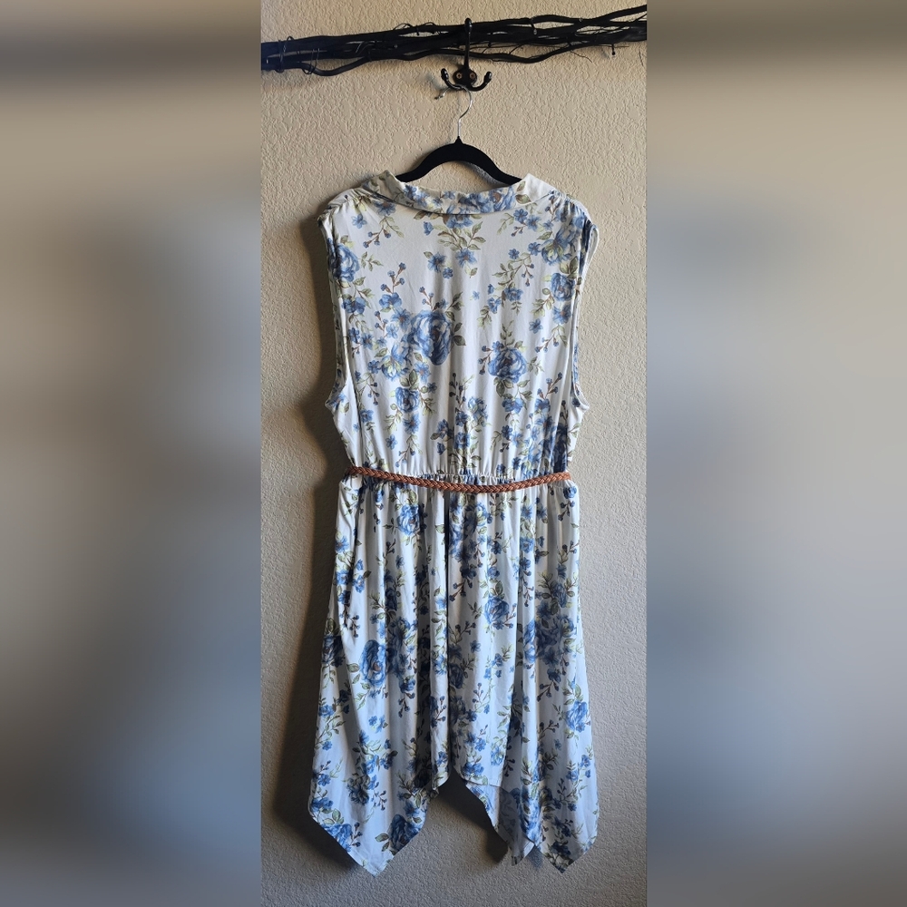 Floral Sleeveless Asymetrical Dress with Belt - boho - western - summer - Picture 2 of 2